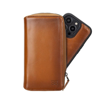 Apple iPhone 14 Series Detachable Zipper Leather Wallet Case (Tiguan Tan)