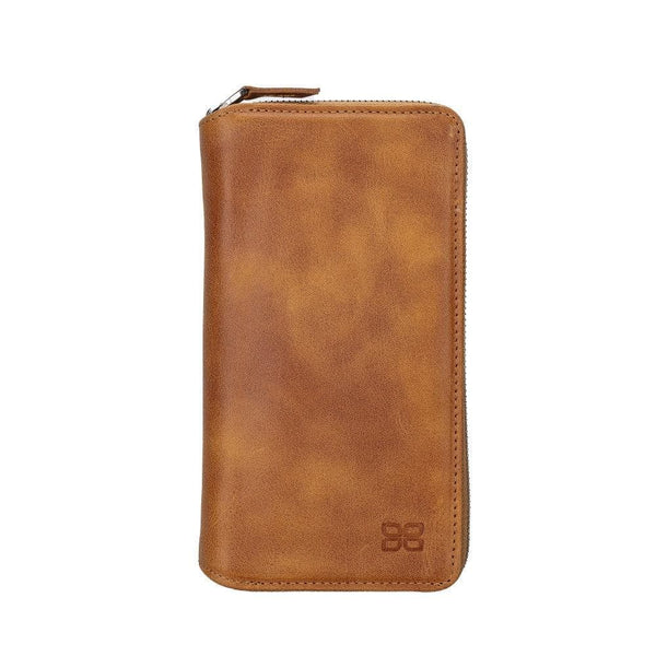Apple iPhone 14 Series Detachable Zipper Leather Wallet Case (Tiguan Tan), front view