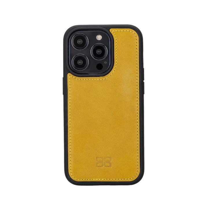 Apple iPhone 14 Series Detachable Zipper Leather Wallet Case (Mustard), showing phone case