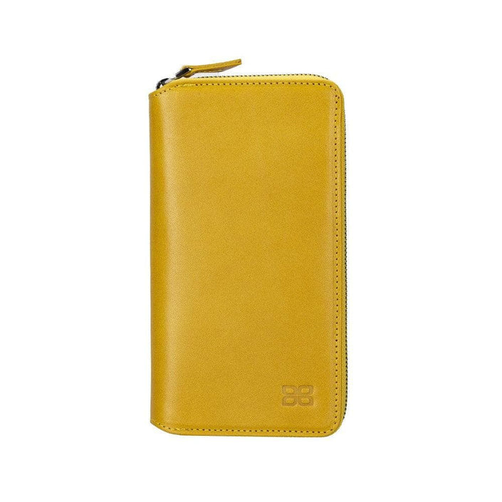 Apple iPhone 14 Series Detachable Zipper Leather Wallet Case (Mustard), front view