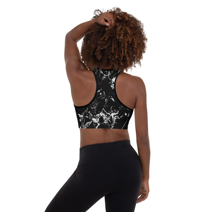 Sports Bra, Black Marble Fitness Set, rear view