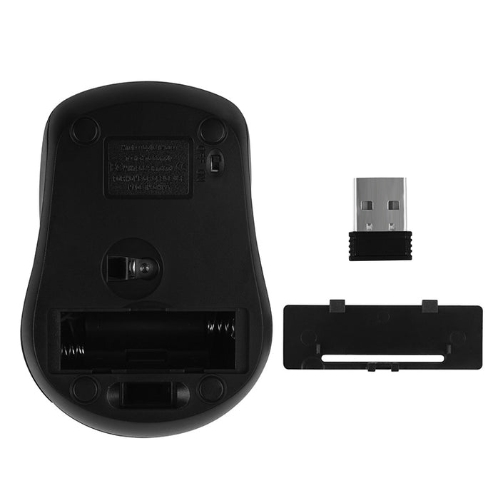 Ergonomic Wireless Optical Mini Mouse, showing battery compartment and Bluetooth Adapter Dongle