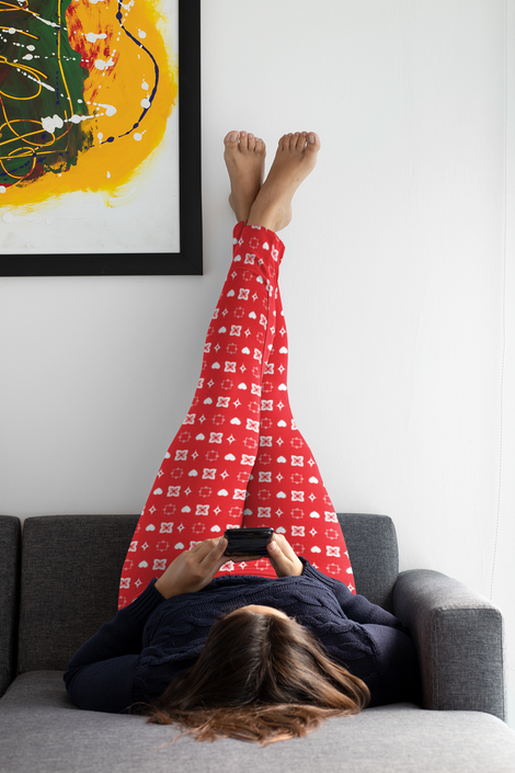 High Waist Red Diamond Leggings, top view