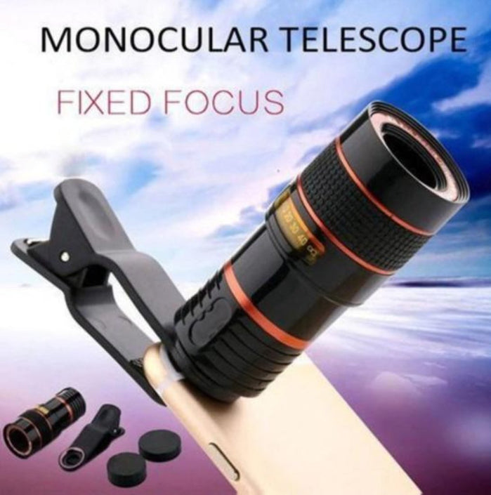 HD Optical Zoom Smartphone Lens with Universal Mobile Phone Clip, showing package contents
