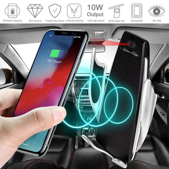 Infrared Sensor Automatic Clamp Wireless Charger showing IR proximity and touch induction technology