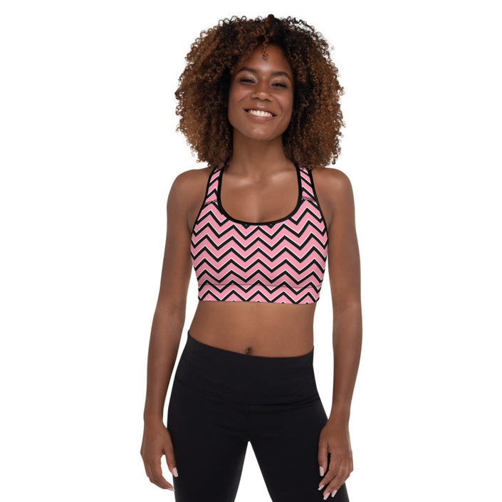 Front view of Sports Bra, Pink Chevron Fitness Set
