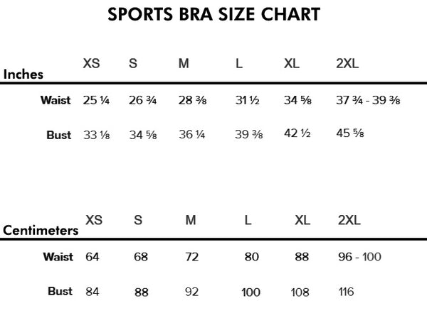 Sports Bra Size Chart for Coffee Fitness Set