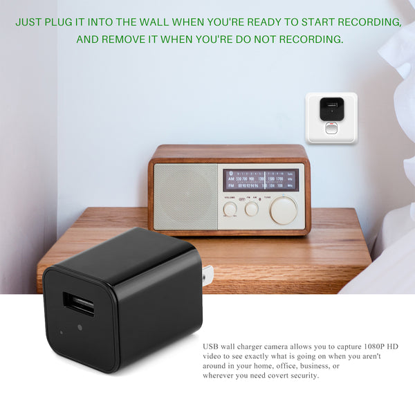 HD 1080P Hidden Camera USB Charger Home Security showing installation.
