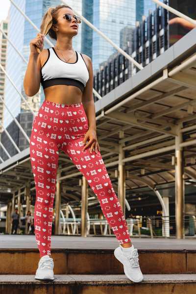 High Waist Red Diamond Leggings, front view