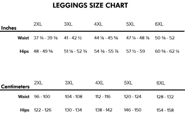Size Chart 2 for High Waist Red Diamond Leggings