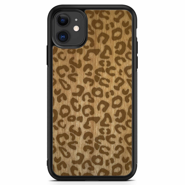 Organic Mobile Phone Case - Cheetah Print - Tanganica Wood (black edges)