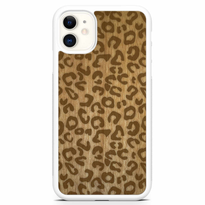 Organic Mobile Phone Case - Cheetah Print - Tanganica Wood (white edges)