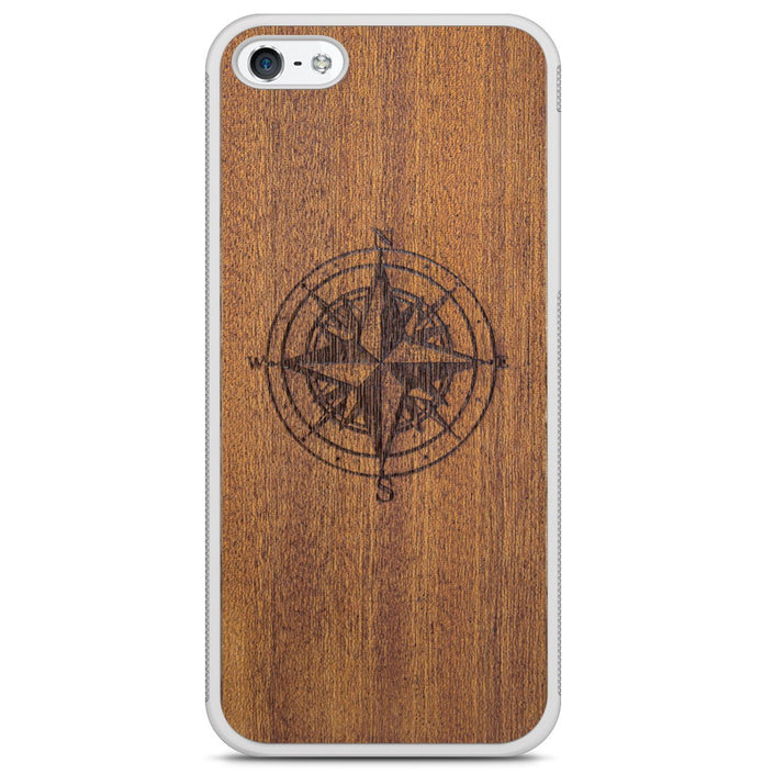 Organic Mobile Phone Case - Compass Wood, showing white trim