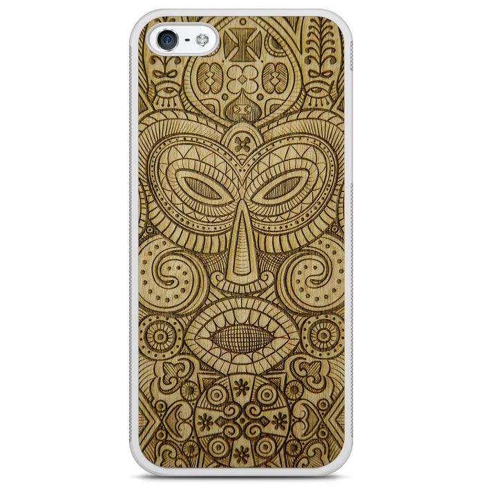 Organic Mobile Phone Case - Tribal Mask - Tanganica, white edges