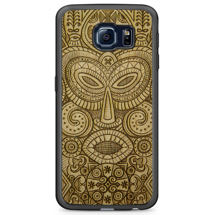 Étui de téléphone en bois biologique - Masque Tribal - Tanganica